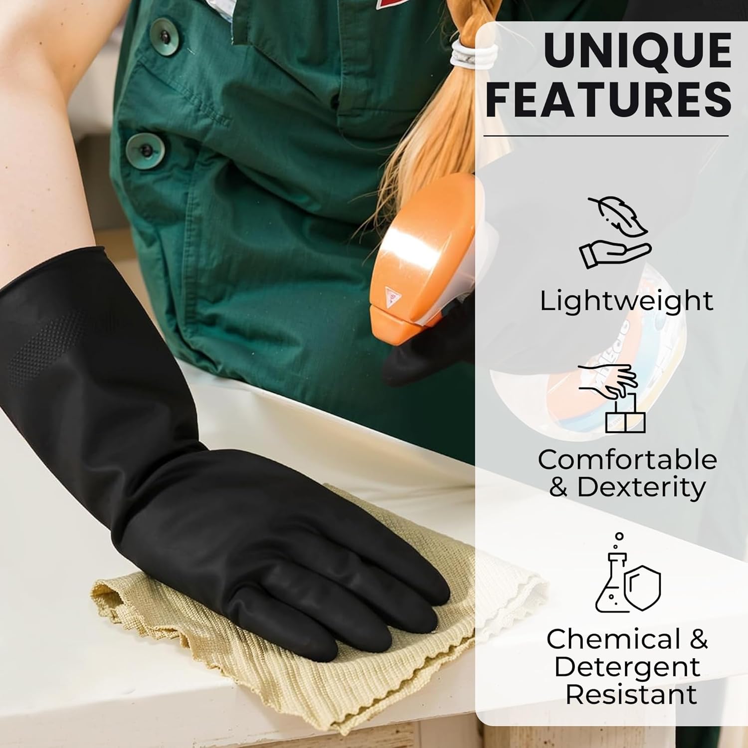 Heavy Duty Rubber Hand gloves - (X-Large, Black) for Dishwashing, gardening, kitchen cleaning Kunplast