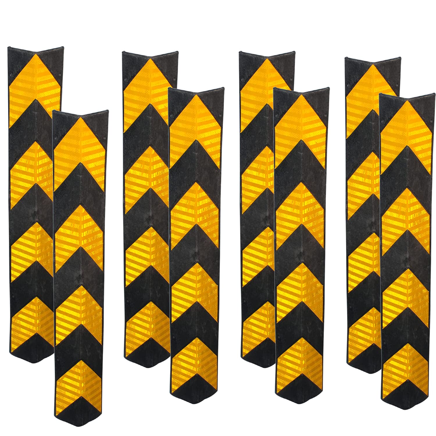 Kunplast 100mm Parking Safety Pillar Guard, Rubber Corner L Shaped Guard with Yellow Reflective Tapes for High Visibility Set of 10 Kunplast