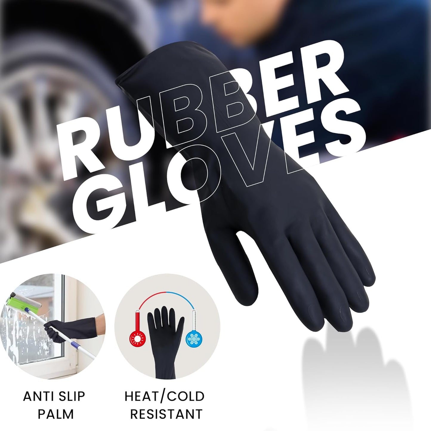 Heavy Duty Rubber Hand gloves - (X-Large, Black) for Dishwashing, gardening, kitchen cleaning Kunplast