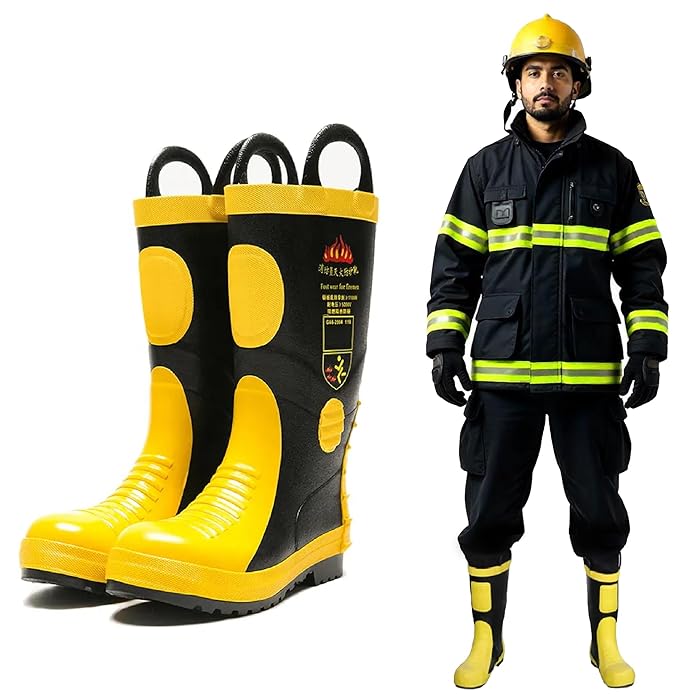 Steel Toe Fire Safety Gumboot - Yellow | Anti-Slip & Anti-Puncture Sole Fire Boots for Men| High Temperature Rubber Industrial Work Fire Gumboots for Construction, Firefighters Kunplast