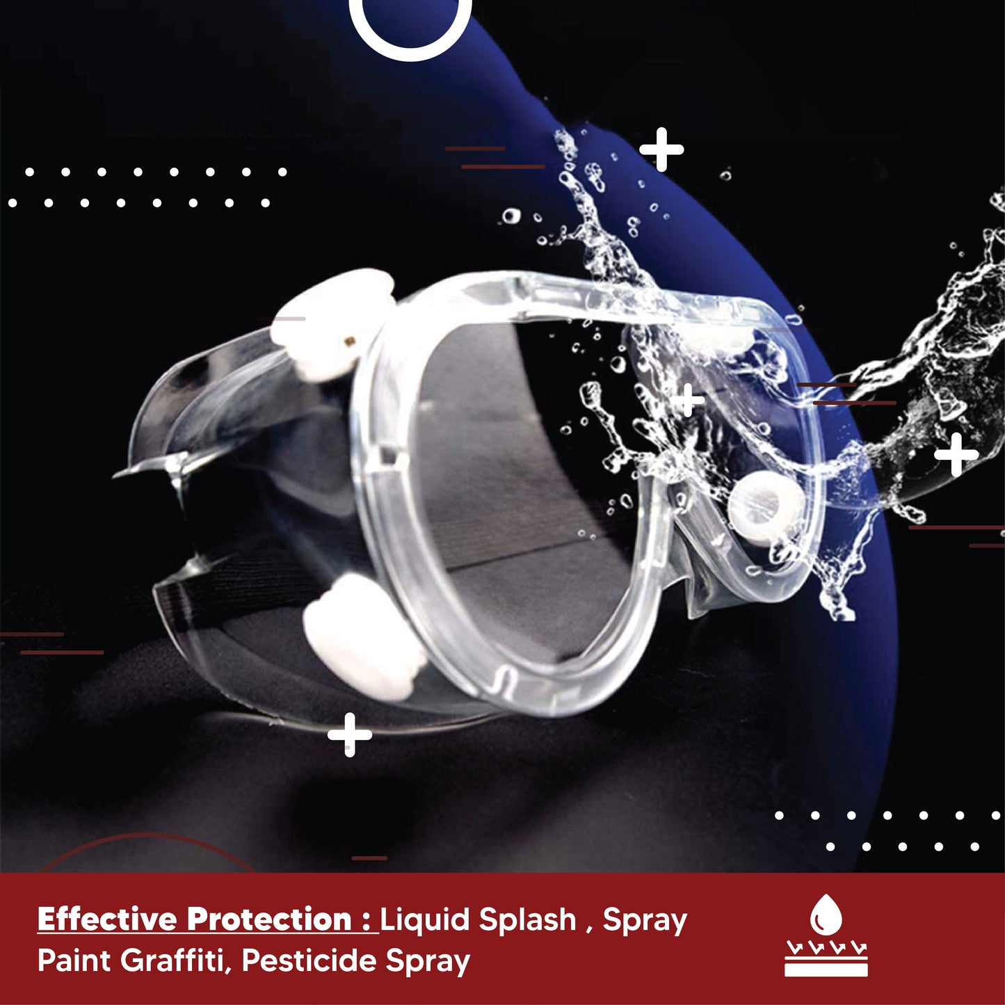Safety Goggles (Transparent ) for Chemical Protection with an Adjustable Strap and Minimum Lens Fogging Kunplast