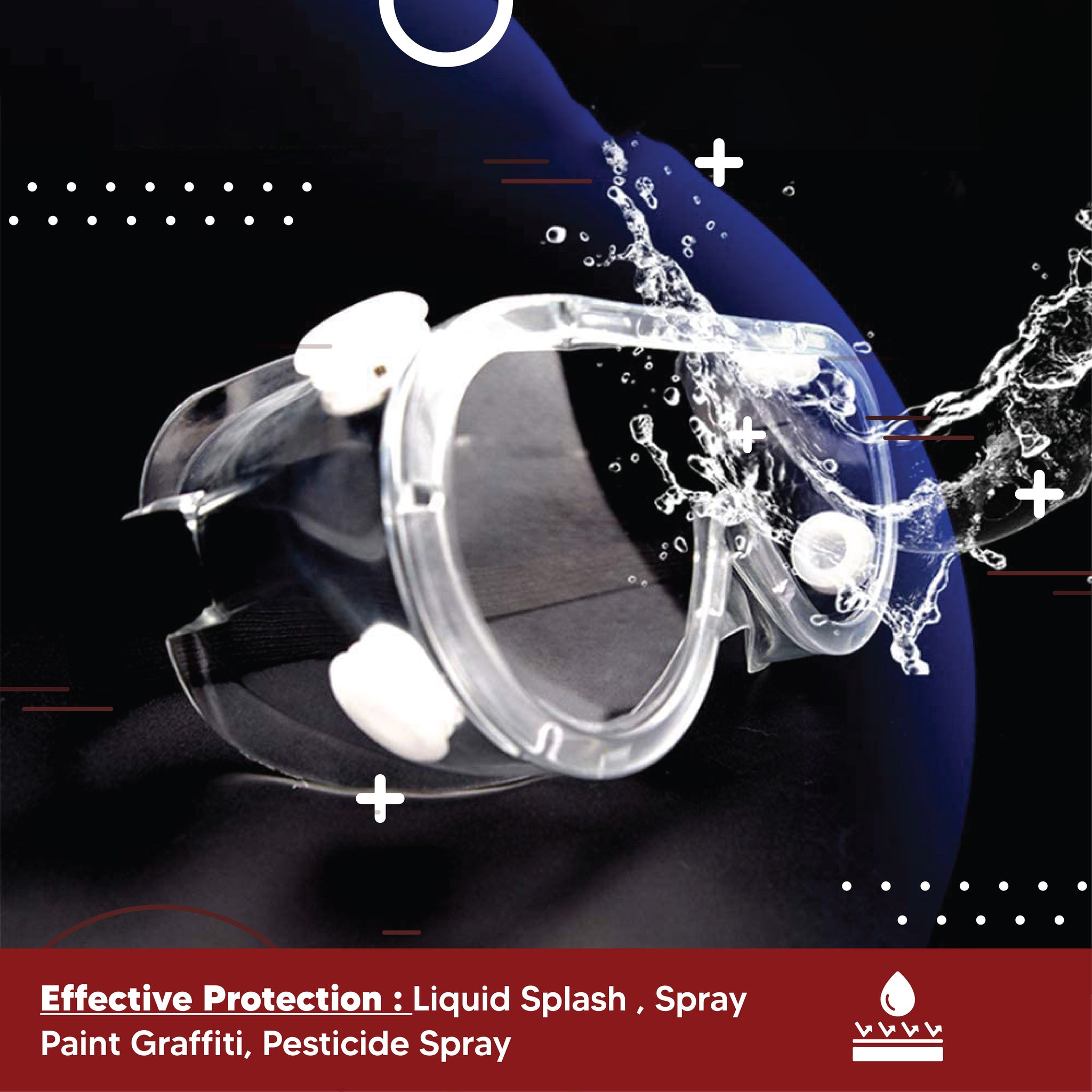 Safety Goggles (Transparent ) for Chemical Protection with an Adjustable Strap and Minimum Lens Fogging Kunplast