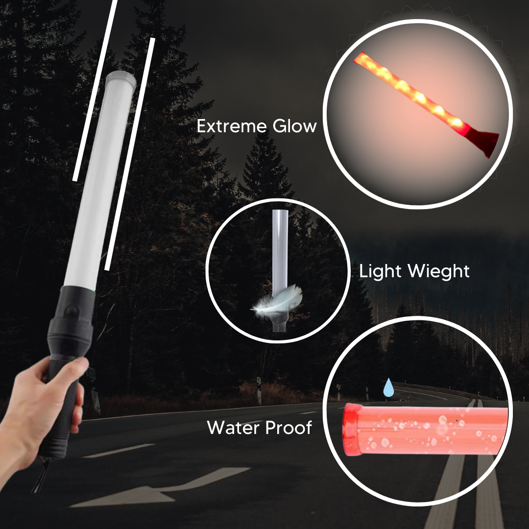 Non Rechargeable Traffic Baton Light Stick (12 Inch) with Red and Green Light Blink and Magnetic Base for Traffic Control, Street Protection Wand Baton Kunplast