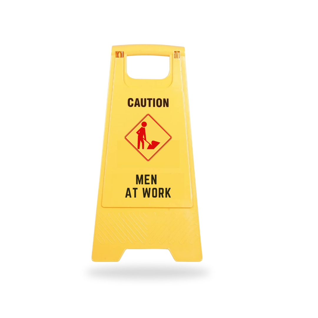PP Material Caution Men At Work Sign Board, Two Side Floor Sign Board, Size (62 X 30 Cm) Kunplast