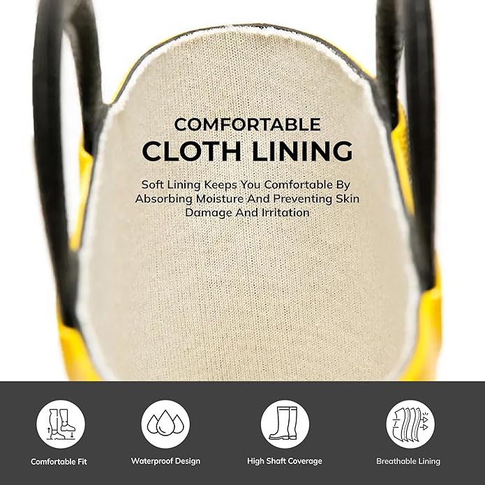Steel Toe Fire Safety Gumboot - Yellow | Anti-Slip & Anti-Puncture Sole Fire Boots for Men| High Temperature Rubber Industrial Work Fire Gumboots for Construction, Firefighters Kunplast