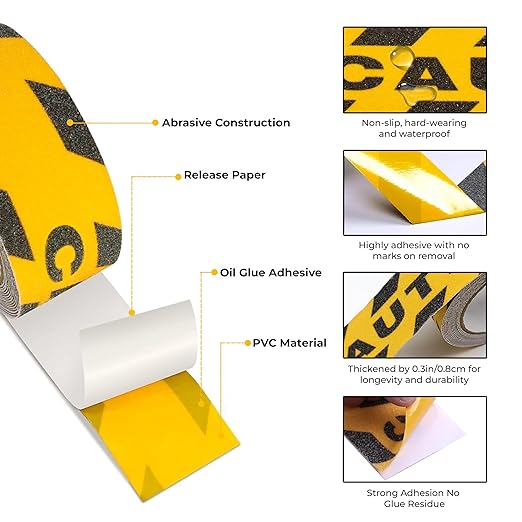 Caution Warning Anti Skid/Anti Slip Tape (18 Meter 50MM) Solvent Acrylic Adhesive Tape for Slippery Floors, Staircase, Ramps, Indoor, Outdoor Use Kunplast