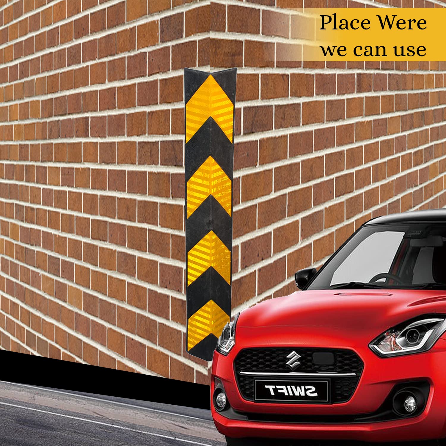 Kunplast 100mm Parking Safety Pillar Guard, Rubber Corner L Shaped Guard with Yellow Reflective Tapes for High Visibility Set of 10 Kunplast