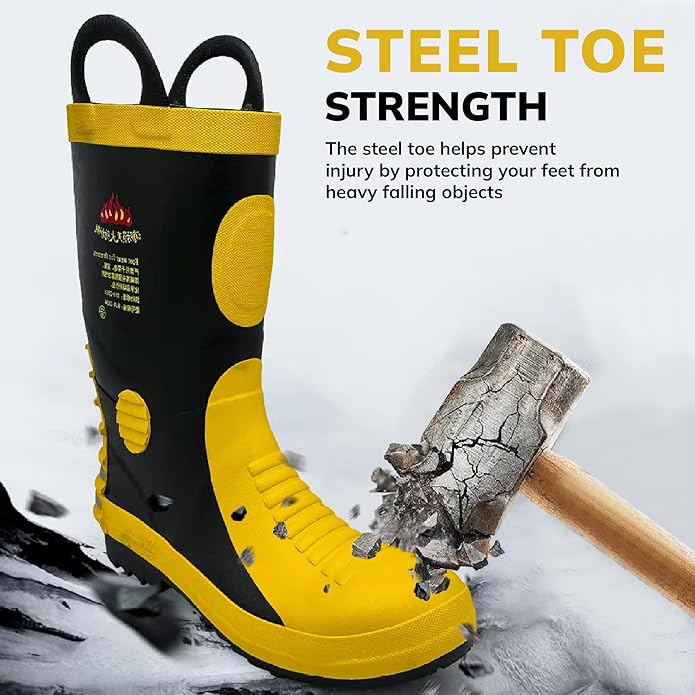 Steel Toe Fire Safety Gumboot - Yellow | Anti-Slip & Anti-Puncture Sole Fire Boots for Men| High Temperature Rubber Industrial Work Fire Gumboots for Construction, Firefighters Kunplast