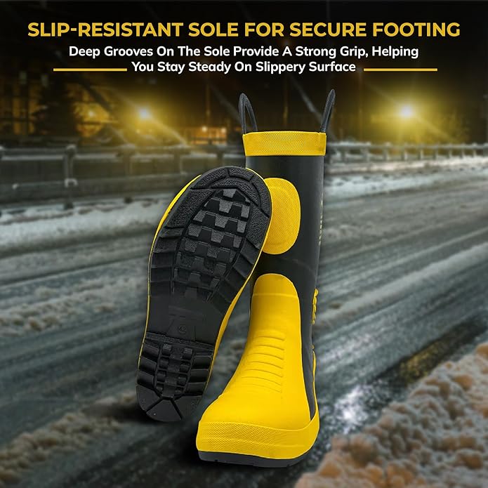 Steel Toe Fire Safety Gumboot - Yellow | Anti-Slip & Anti-Puncture Sole Fire Boots for Men| High Temperature Rubber Industrial Work Fire Gumboots for Construction, Firefighters Kunplast