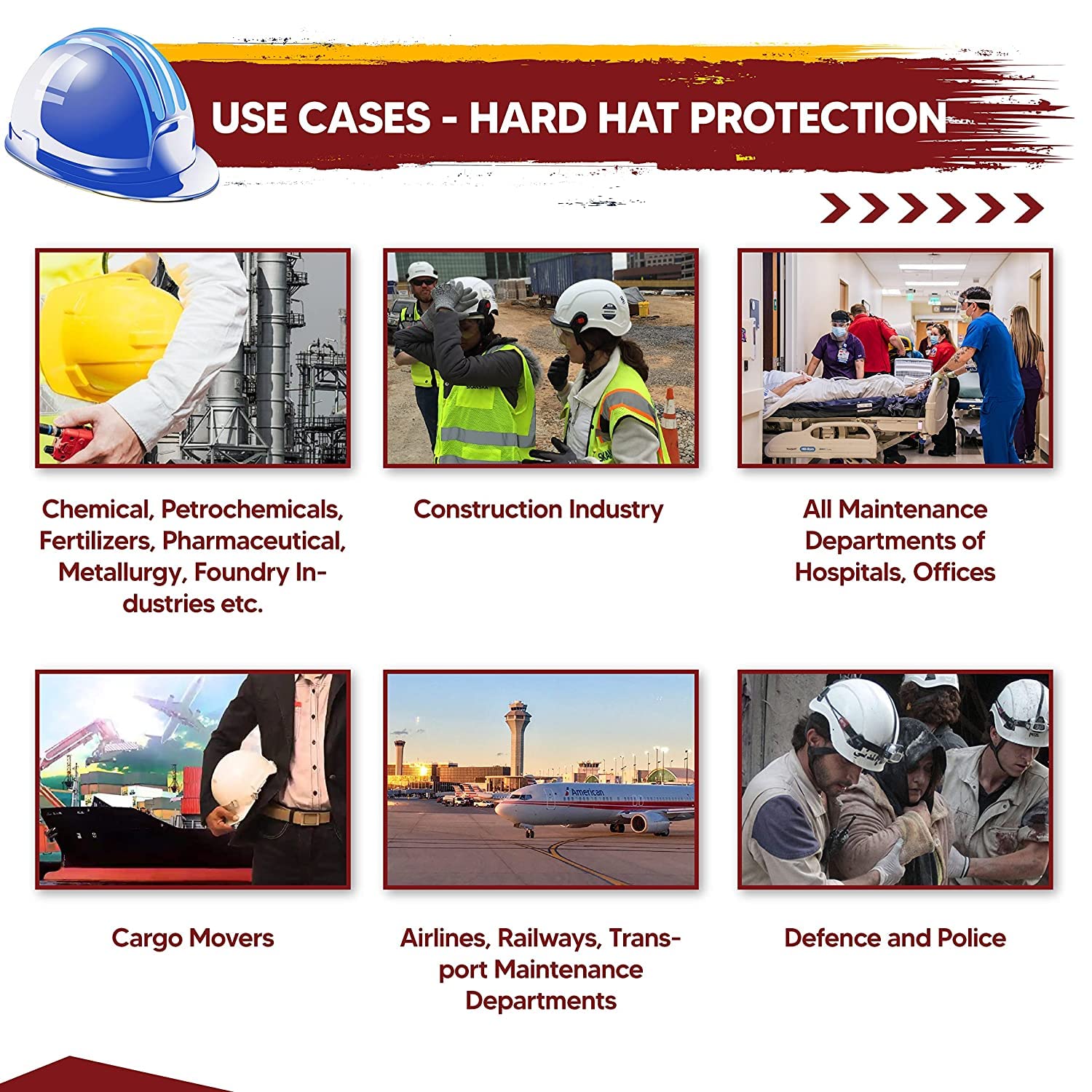 Safety Helmet Executive Ratchet Type Adjustment, Protection for Outdoor Work Head Safety Hat with Sweat Band, Blue Kunplast