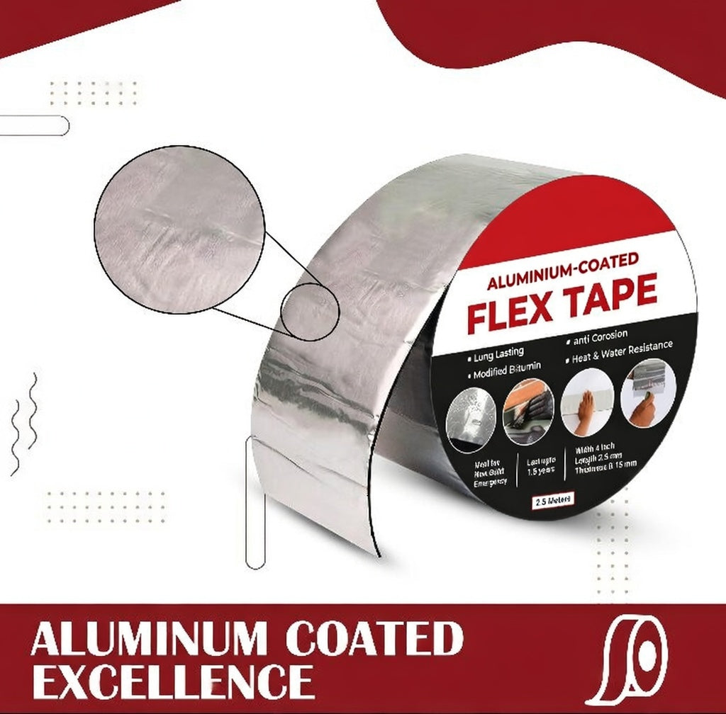Aluminium Coated Flex Tape (10 CM x 2.5 M) Super Strong Waterproof Solution For Water Leakages, Premium Sealing & Repairs Kunplast
