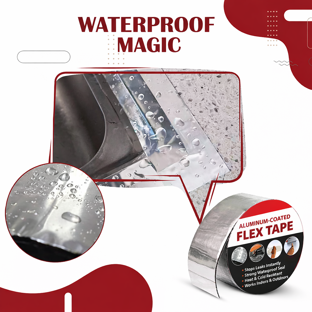 Aluminium Coated Flex Tape (10 CM x 2.5 M) Super Strong Waterproof Solution For Water Leakages, Premium Sealing & Repairs Kunplast