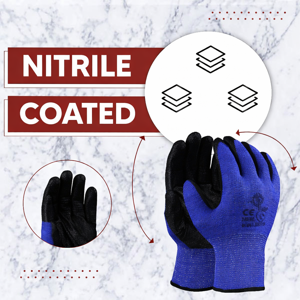 Nylon Nitrile Coated Industrial Safety Hand Gloves Anti-Cut, Cut Resistant, Heat Resistant, Industrial Use, For Finger and Hand Protection Kunplast