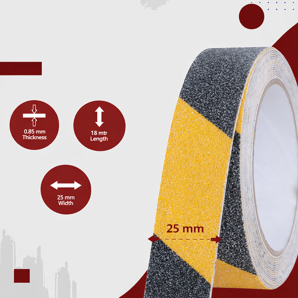 Anti Skid/Anti Slip Tape Fall Resistant with PET Material and Solvent Acrylic Adhesive Tape for Slippery Floors, Staircase, Ramps, Indoor, Outdoor Use (Yellow & Black) Kunplast