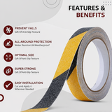 Anti Skid/Anti Slip Tape Fall Resistant with PET Material and Solvent Acrylic Adhesive Tape for Slippery Floors, Staircase, Ramps, Indoor, Outdoor Use (Yellow & Black) Kunplast