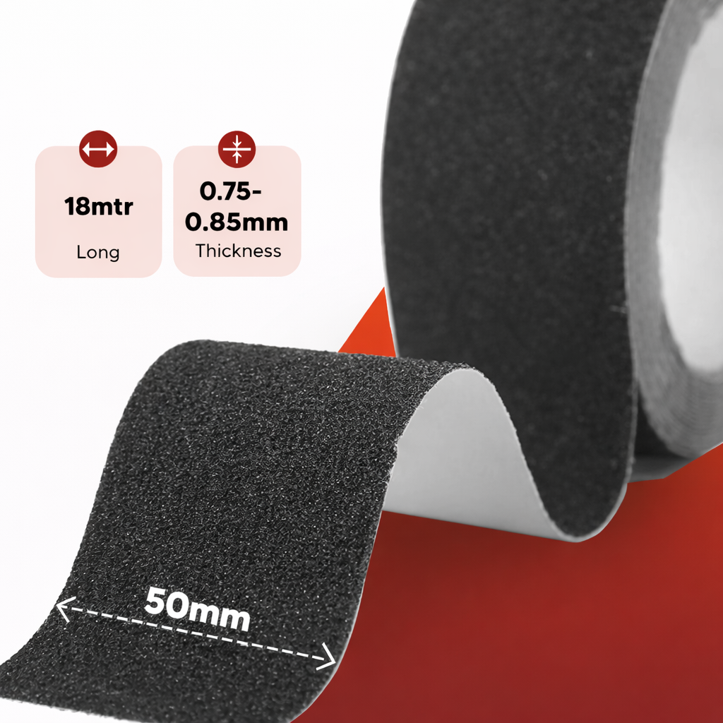 Anti Skid/Anti Slip (18mtr X50mm) Fall Resistant with PET Material and Solvent Acrylic Adhesive Tape for Slippery Floors, Staircase, Ramps, Indoor, Outdoor Use Kunplast