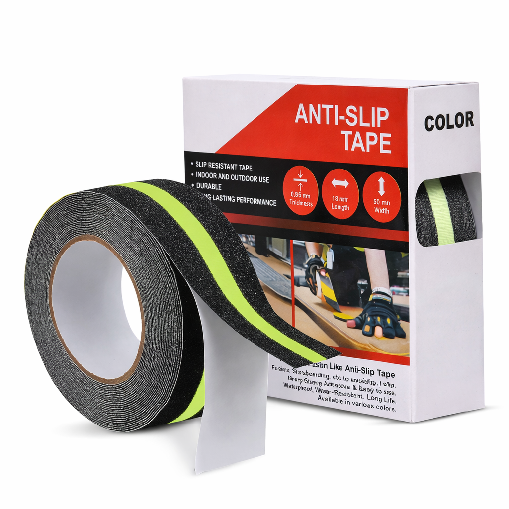 Anti Skid/Anti Slip (18mtr X50mm) Fall Resistant with PET Material and Solvent Acrylic Adhesive Tape for Slippery Floors, Staircase, Ramps, Indoor, Outdoor Use Kunplast