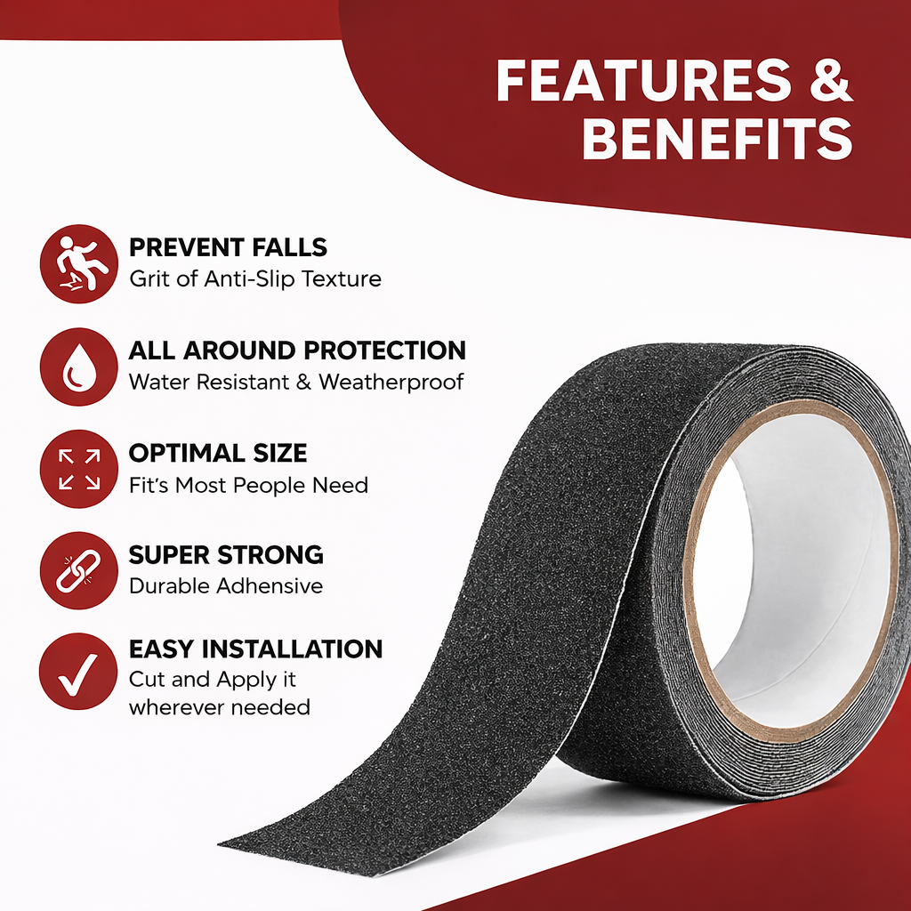 Anti Skid/Anti Slip (18mtr X50mm) Fall Resistant with PET Material and Solvent Acrylic Adhesive Tape for Slippery Floors, Staircase, Ramps, Indoor, Outdoor Use Kunplast