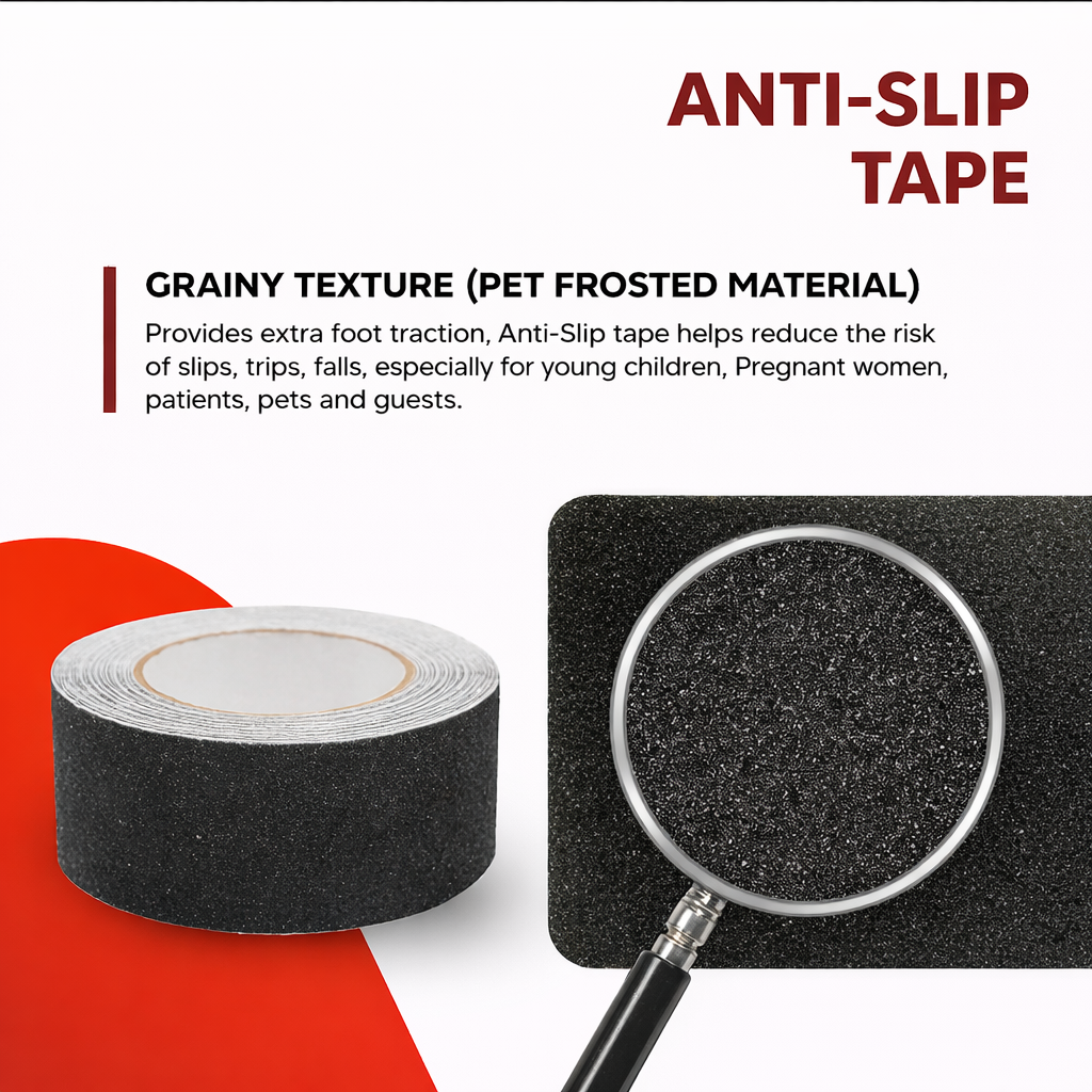 Anti Skid/Anti Slip (18mtr X50mm) Fall Resistant with PET Material and Solvent Acrylic Adhesive Tape for Slippery Floors, Staircase, Ramps, Indoor, Outdoor Use Kunplast
