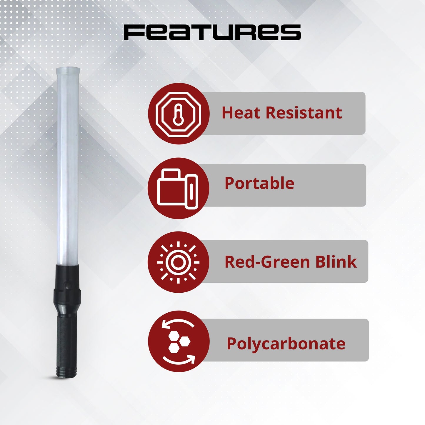 12 Inch Non Rechargeable Baton light (Set of 1) and Reflective Jacket (Pack of 5) Combos Set Kunplast