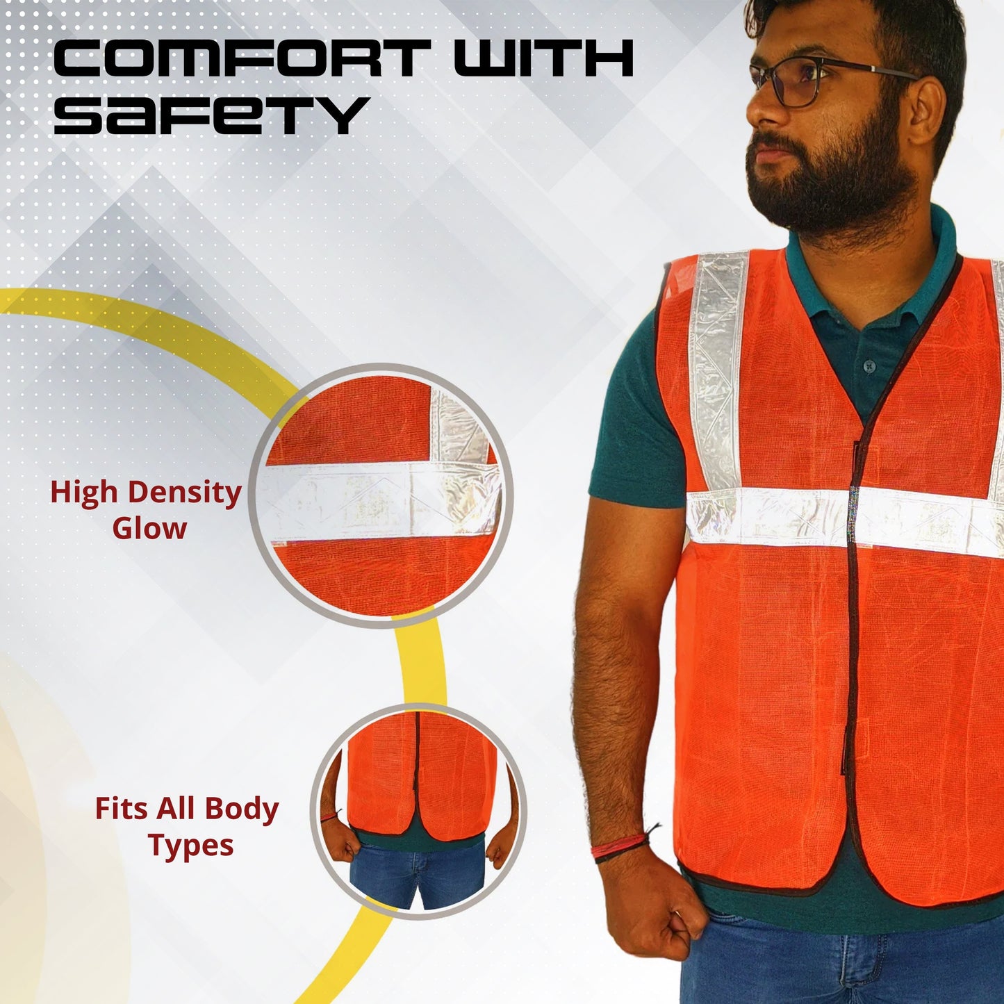 12 Inch Non Rechargeable Baton light (Set of 1) and Reflective Jacket (Pack of 5) Combos Set Kunplast
