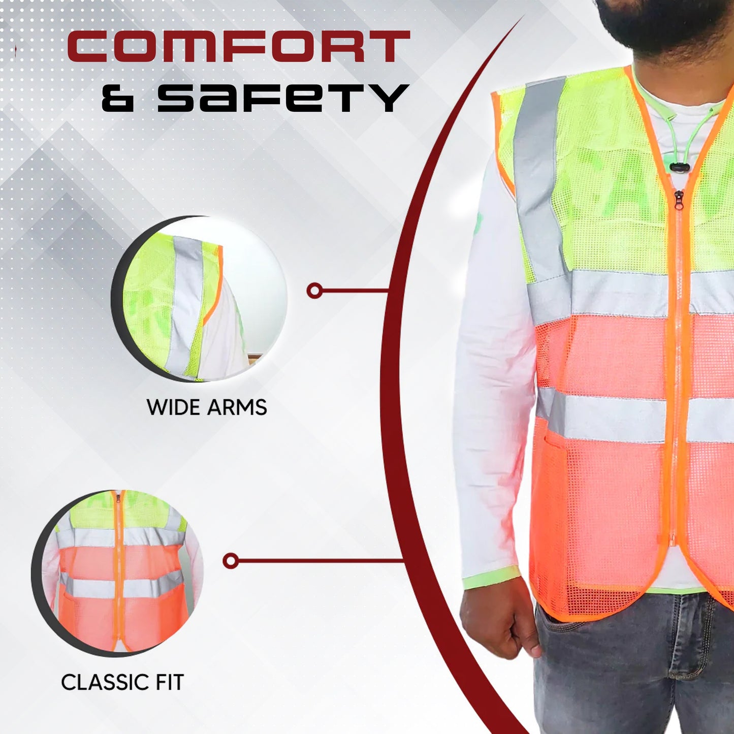 Reflective Jacket (Pack of 5) and Security Stick (Pack of 1) Combos Kunplast