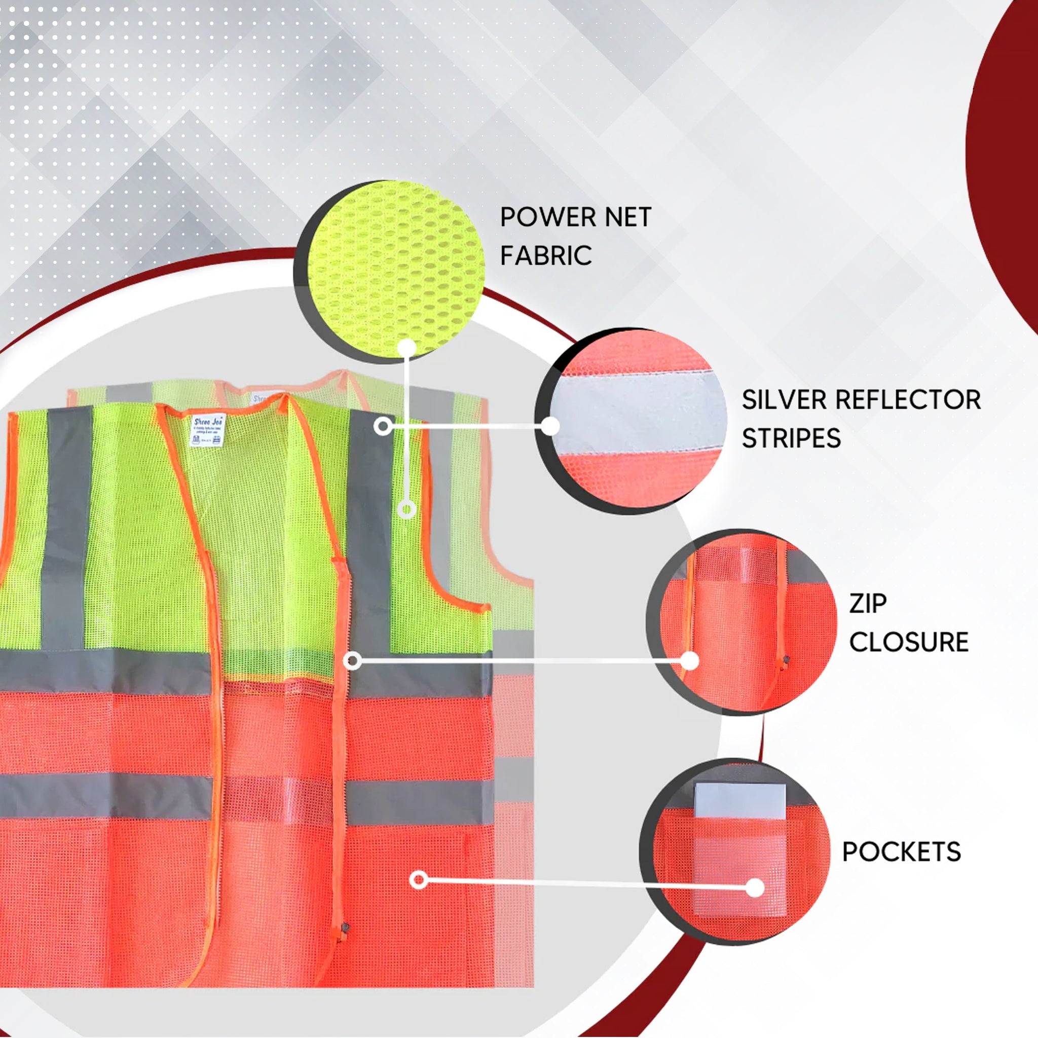 Reflective Jacket (Pack of 5) and Security Stick (Pack of 1) Combos Kunplast
