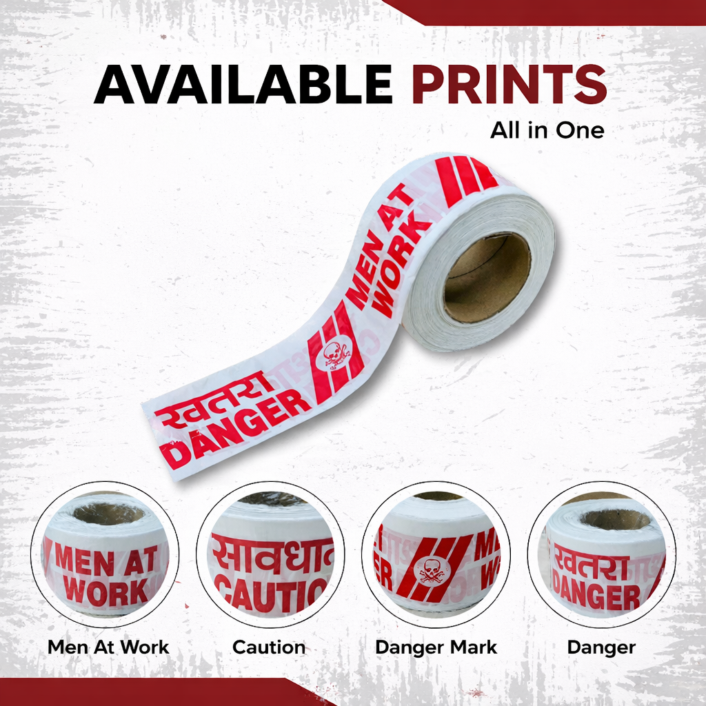 White & Red Barrication Tape (3 Inches x 130 Mtr) PVC Material, Caution/Danger/Men at Work, Warning Tape Kunplast