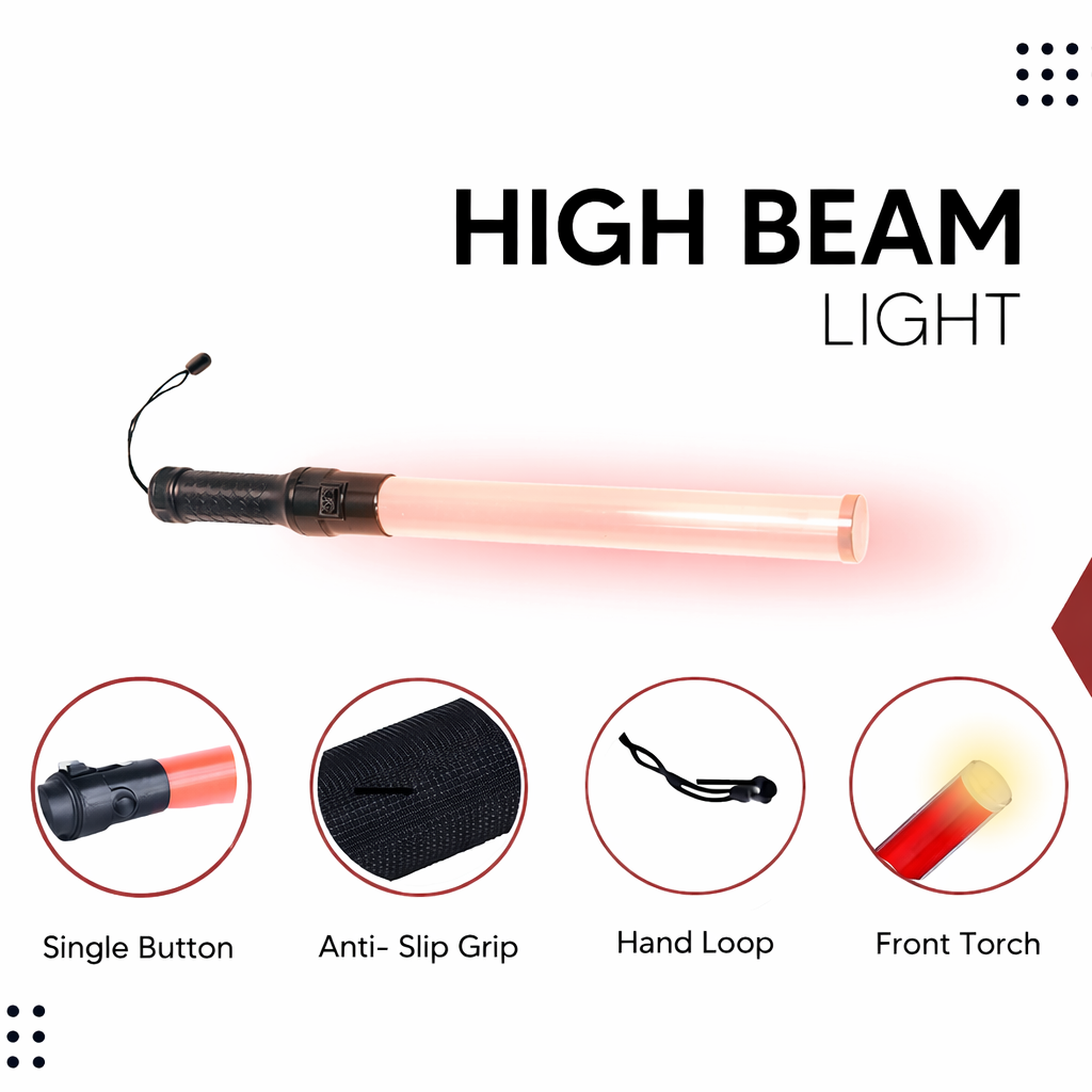 Non Rechargeable Traffic Baton Light Stick (12 Inch) with Red and Green Light Blink and Magnetic Base for Traffic Control, Street Protection Wand Baton Kunplast