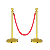 Stainless Steel Golden Queue Manager Barricade with Red Velvet Rope (900mm Pillar, 1.5mtr Rope) Kunplast