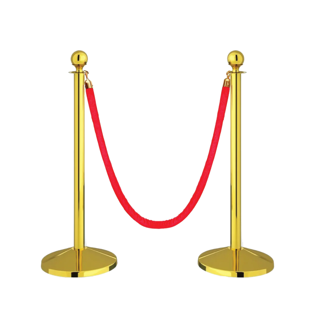 Stainless Steel Golden Queue Manager Barricade with Red Velvet Rope (900mm Pillar, 1.5mtr Rope) Kunplast