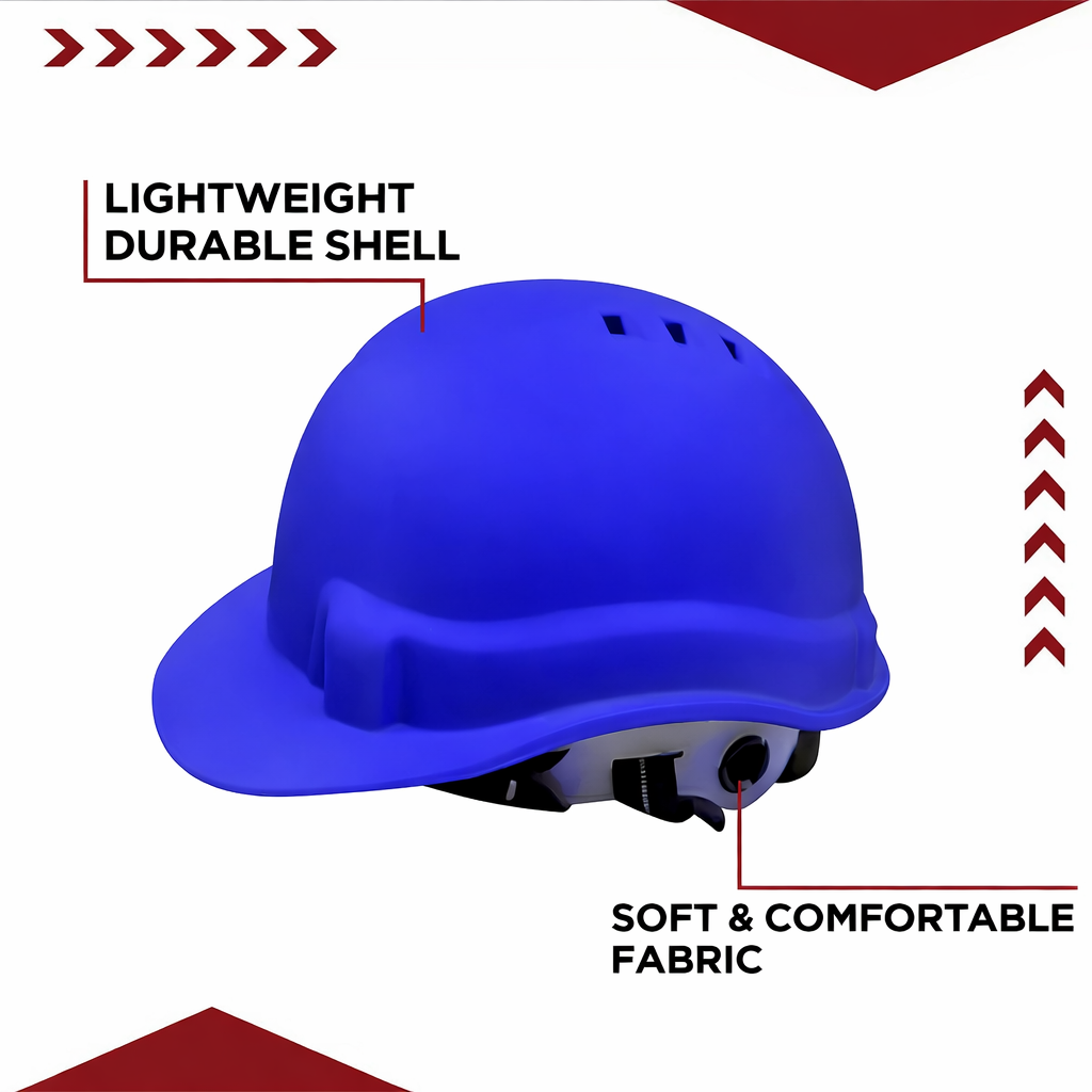 Safety Helmet Executive Ratchet Type Adjustment, Protection for Outdoor Work Head Safety Hat with Sweat Band, Blue Kunplast