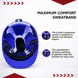 Safety Helmet Executive Ratchet Type Adjustment, Protection for Outdoor Work Head Safety Hat with Sweat Band, Blue Kunplast
