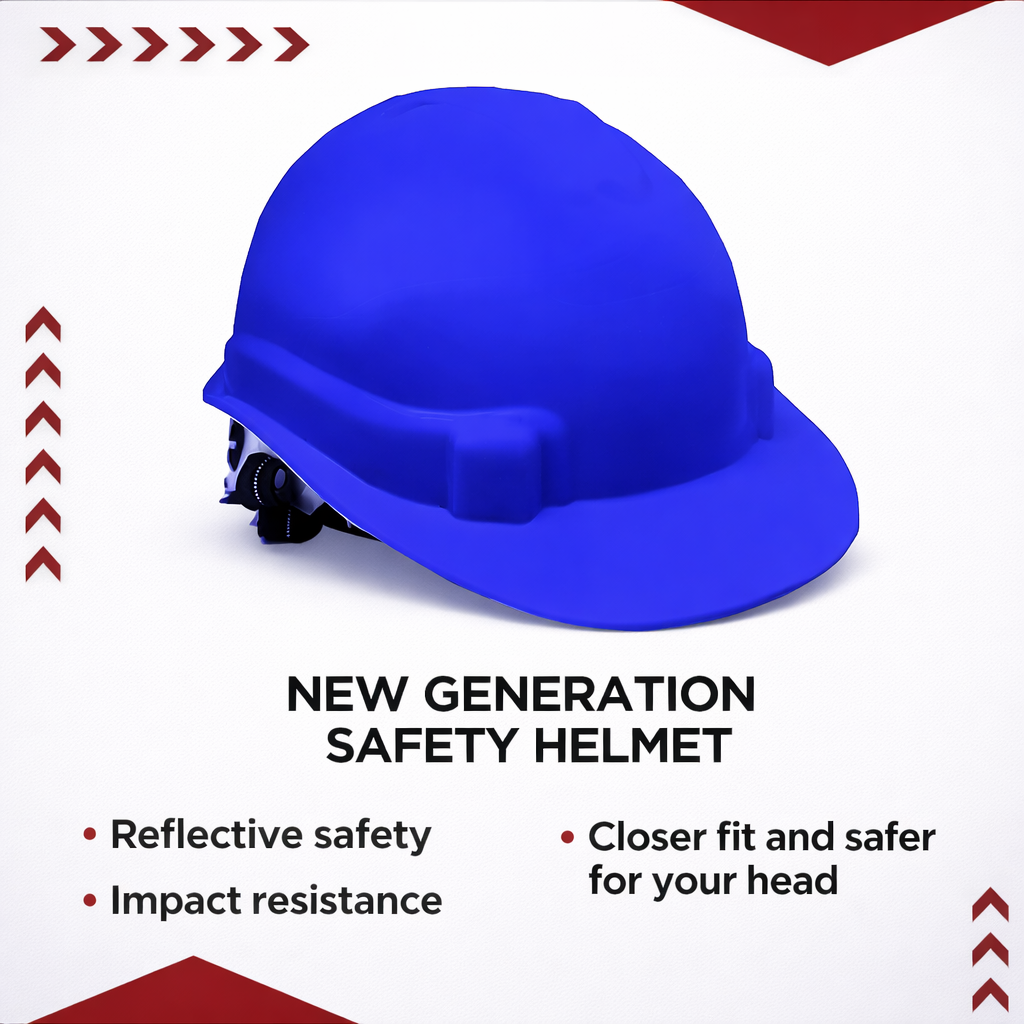 Safety Helmet Executive Ratchet Type Adjustment, Protection for Outdoor Work Head Safety Hat with Sweat Band, Blue Kunplast