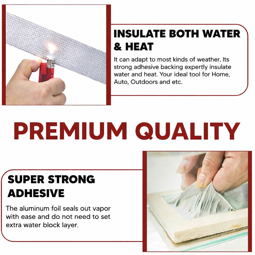 Waterproof Aluminium Foil Rubber Tape Strong Butyl Rubber Tape For all Repair and Leakage Solutions (Grey Color) Kunplast
