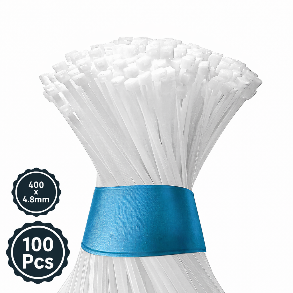 Locking Cable Ties, 400 X 4.8 mm, White, Heat Resistant Cable Zip Ties, Self-Locking Cable Organizer, Anti - Slip Wire Organizer, For Indoor & Outdoor Use Kunplast