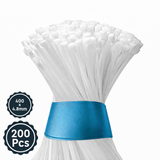 Locking Cable Ties, 400 X 4.8 mm, White, Heat Resistant Cable Zip Ties, Self-Locking Cable Organizer, Anti - Slip Wire Organizer, For Indoor & Outdoor Use Kunplast
