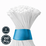 Self Locking Cable Ties, 350 X 4.8 mm, White, Heat Resistant Cable Zip Ties, Self-Locking Cable Organizer, Anti - Slip Wire Organizer, For Indoor & Outdoor Use Kunplast