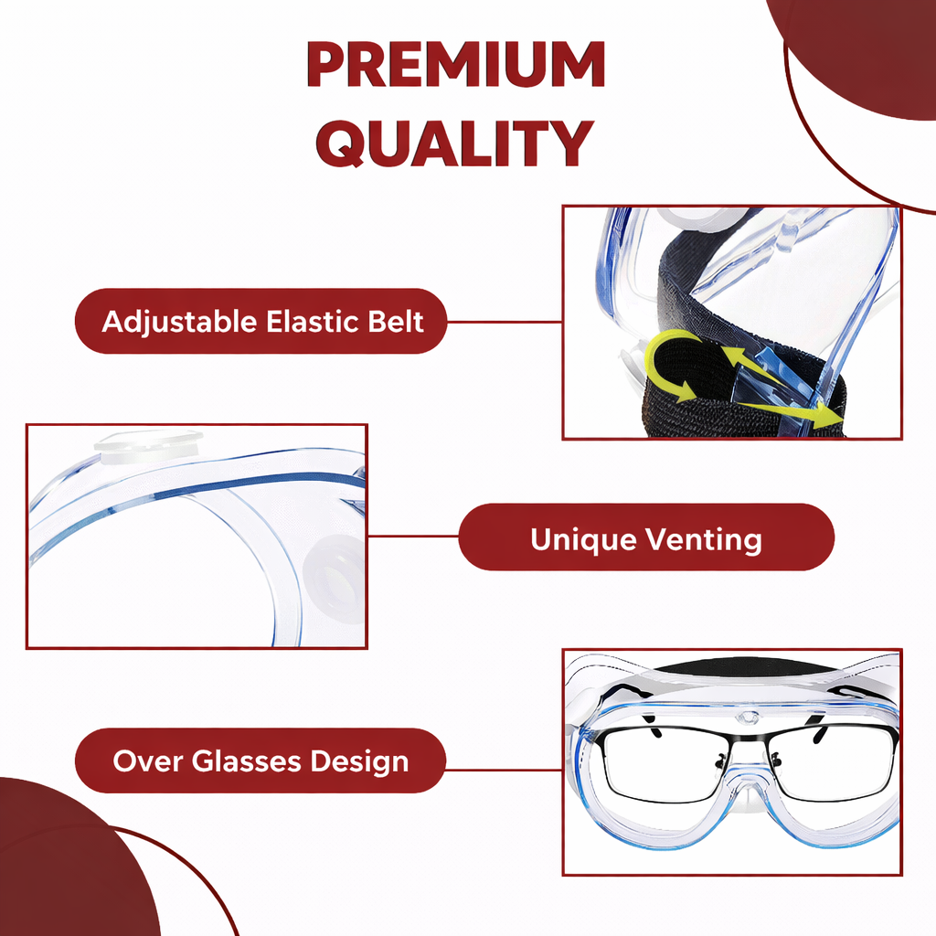 Safety Goggles for Chemical Protection with an Adjustable Strap and Minimum Lens Fogging Kunplast