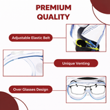 Safety Goggles for Chemical Protection with an Adjustable Strap and Minimum Lens Fogging Kunplast