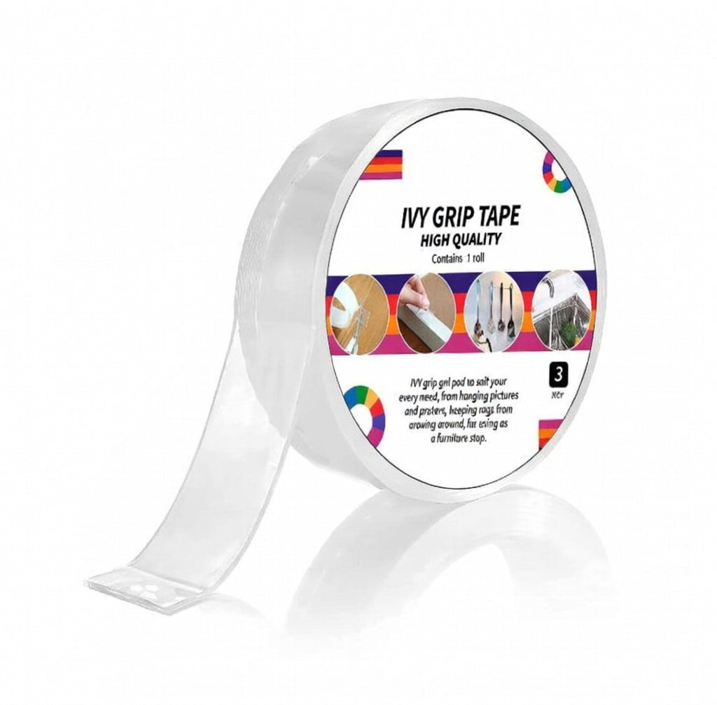 Double Sided Tape (3m x 3cm), Heavy Duty, Transparent IVY Grip Tape, Removable Traceless Mounting Best Suited for Wall Tape, Kitchen, Home Décor & DIY Kunplast