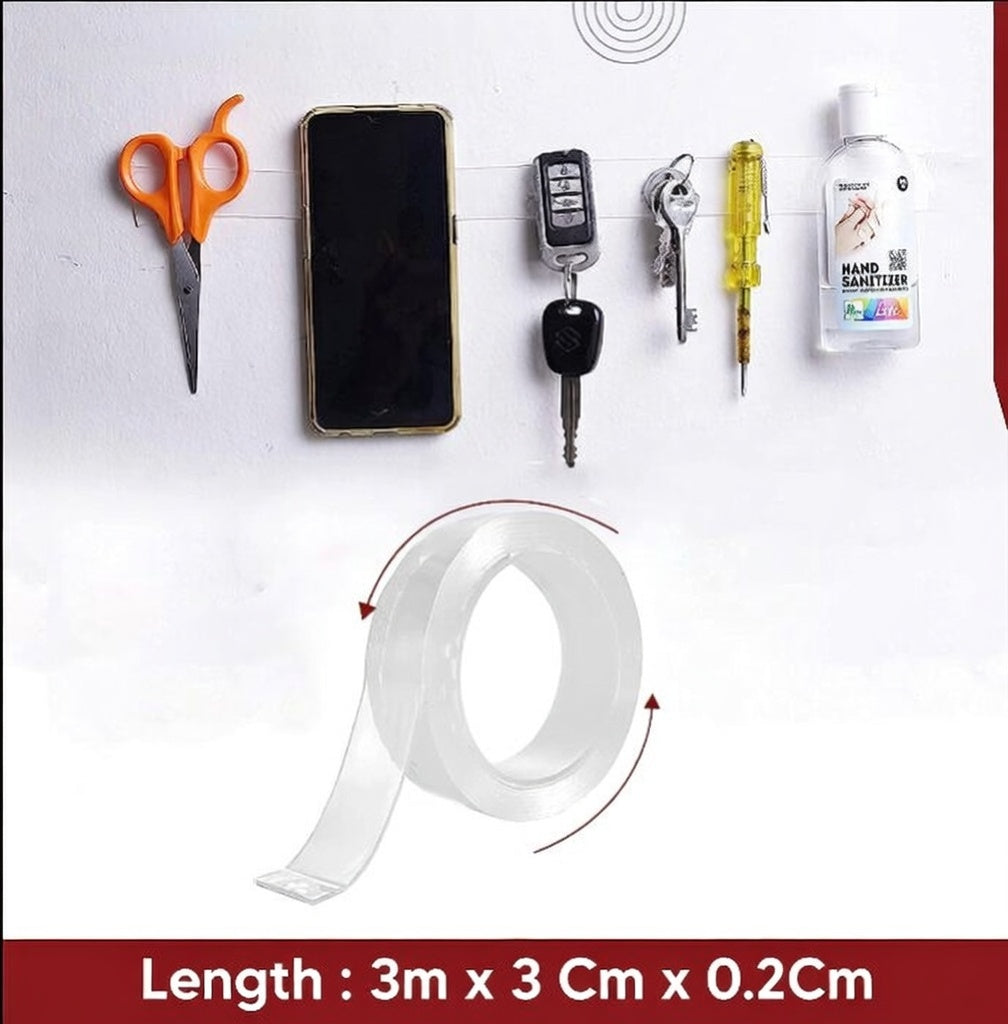 Double Sided Tape (3m x 3cm), Heavy Duty, Transparent IVY Grip Tape, Removable Traceless Mounting Best Suited for Wall Tape, Kitchen, Home Décor & DIY Kunplast