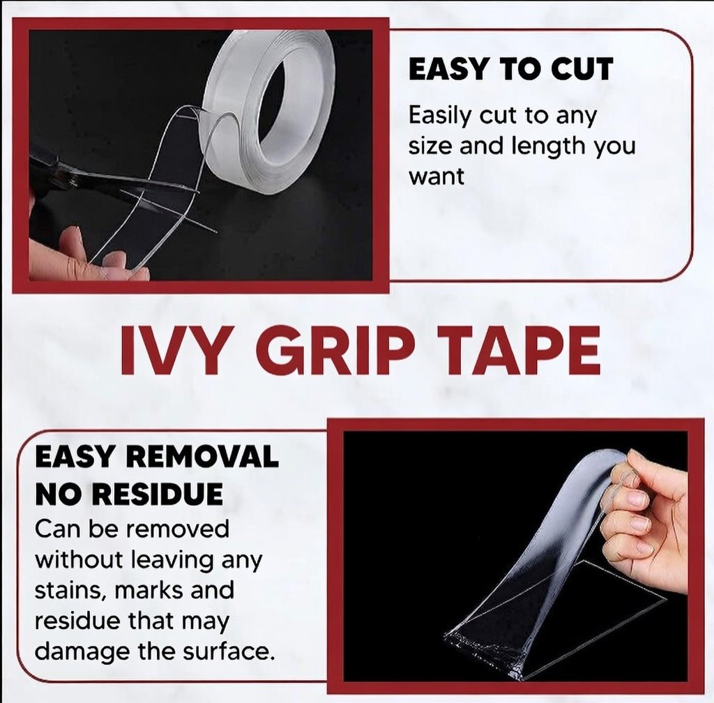 Double Sided Tape (3m x 3cm), Heavy Duty, Transparent IVY Grip Tape, Removable Traceless Mounting Best Suited for Wall Tape, Kitchen, Home Décor & DIY Kunplast