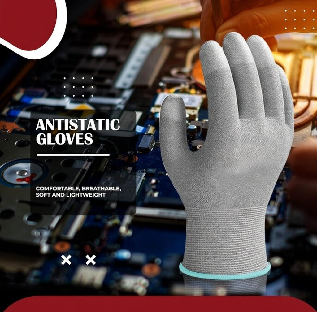 ESD Grey Safety gloves | Pack of 1 | Carbon Fibre with Anti - Static Technology | Snug Fit, Slip Resistant | Reusable & Washable Gloves | Hand Gloves for Electrical Appliances Kunplast