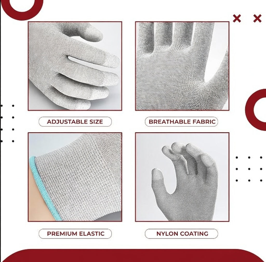 ESD Grey Safety gloves | Pack of 1 | Carbon Fibre with Anti - Static Technology | Snug Fit, Slip Resistant | Reusable & Washable Gloves | Hand Gloves for Electrical Appliances Kunplast