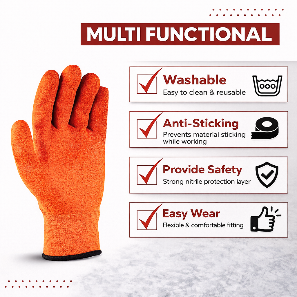 Nylon Nitrile Half Coated (Back Also) Industrial Safety Hand Gloves Anti-Cut, Cut Resistant, Heat Resistant, Industrial Use, for Finger and Hand Protection Kunplast