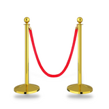 Stainless Steel Golden Queue Manager Barricade with Red Velvet Rope (900mm Pillar, 1.5mtr Rope) Kunplast