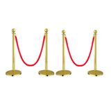 Stainless Steel Golden Queue Manager Barricade with Red Velvet Rope (900mm Pillar, 1.5mtr Rope) Kunplast