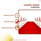 Stainless Steel Golden Queue Manager Barricade with Red Velvet Rope (900mm Pillar, 1.5mtr Rope) Kunplast