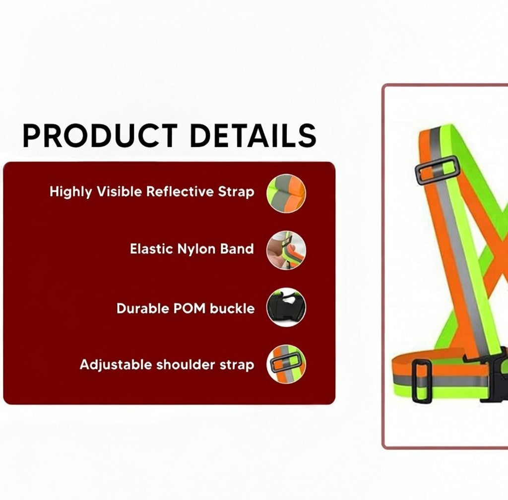 High Visibility Protective Safety Reflective Vest Belt Jacket, Night Cycling Reflector Strips Cross Belt Stripes Kunplast